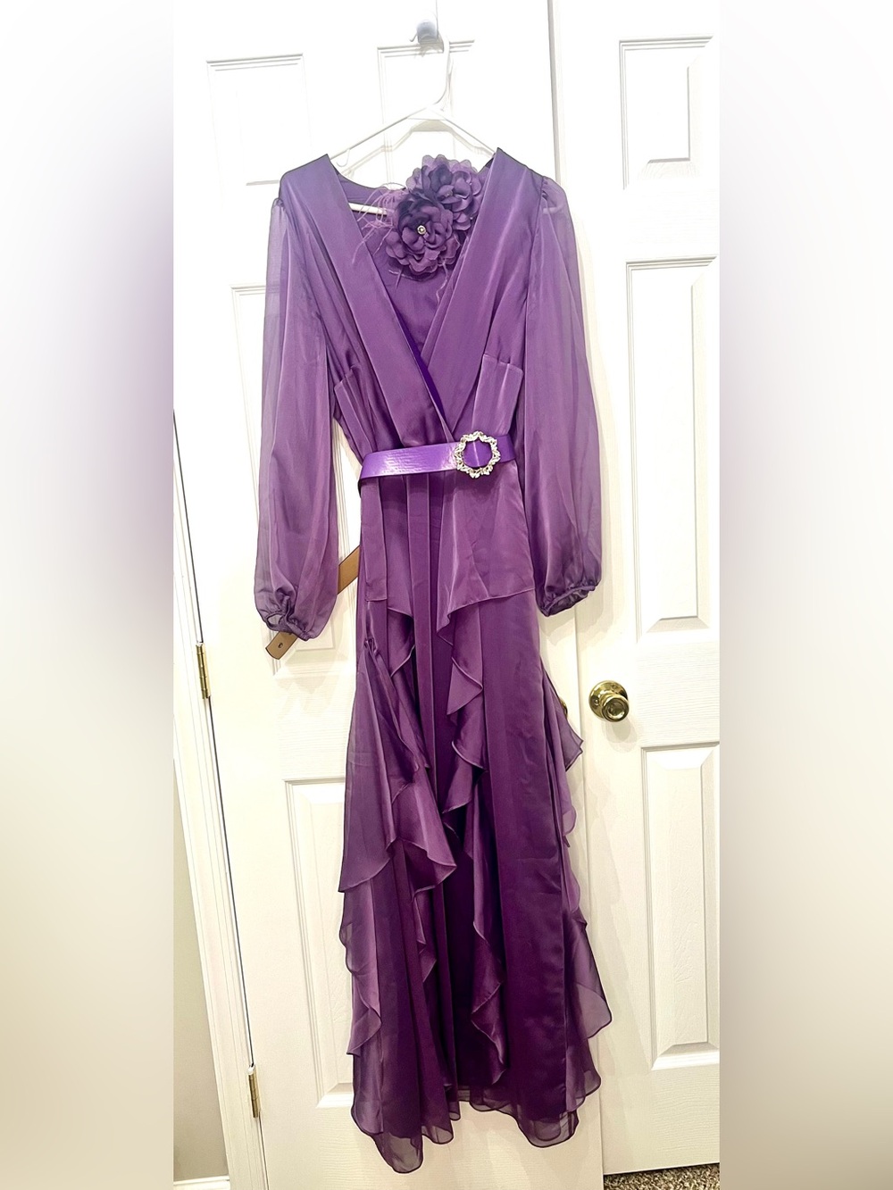 INC International Concepts Purple Ruffled Maxi Dress with Floral Accent